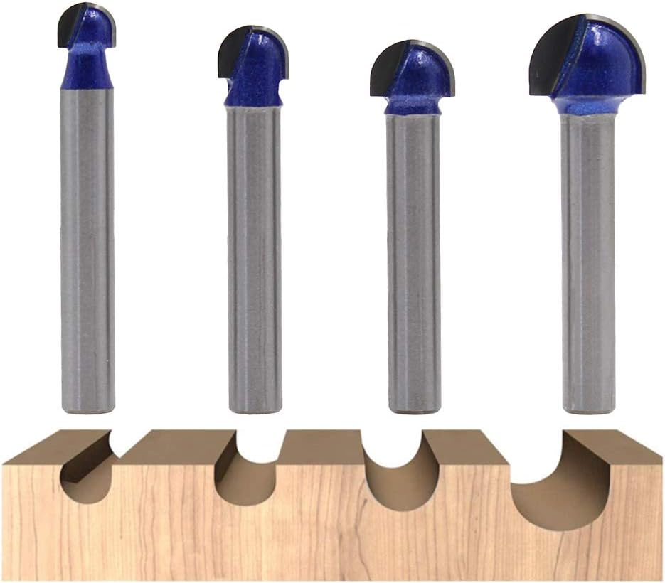 Tinmovys 4pcs Core Box Router Bits 1/4" Shank, Round Nose Router Bit