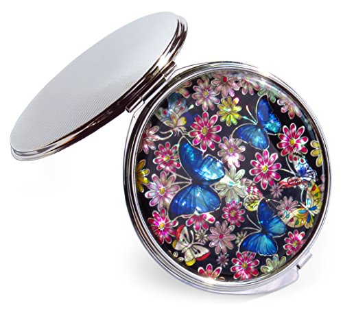 Seoul-Craft-Compact-Makeup-Mirror-Mother-of-Pearl-Metal-Dual-Folding-Magnify-Flowers-Butterfly-Design