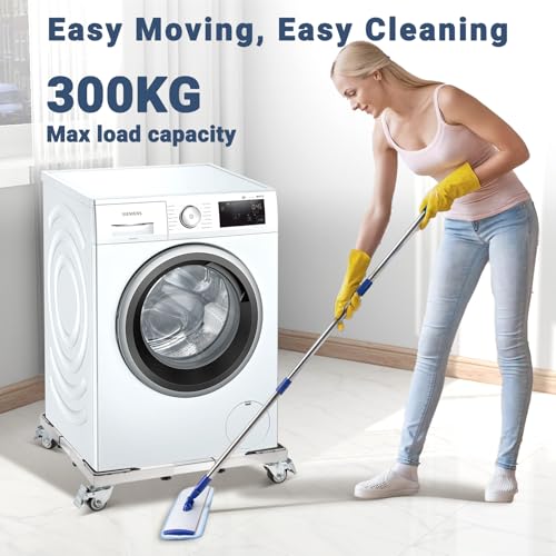 W B D WEIBIDA Stainless Steel for Heavy Duty Washing Machine Base Adjustable Tumble Dryer 54-72 cm, Capacity 300 kg Washing Machine Rustproof with 4 Lockable Wheels, Universal Washing Machine Holder