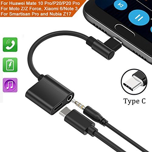 Type C to 3.5mm Adapter, USB C Audio AD ADTRIP Type C Audio Adapter for Moto Z/Z Force, Huawei Mate 10 Pro/P20, Xiaomi 6/Note 3 (black)