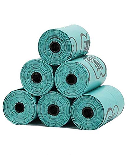 JOMAE-Shop 6 Rolls Blue Dog Poop Bags,Dog Waste Bags Biodegradable, Lavender Scented Pet Bags|Diaper Waste Bags for Dispenser Refill, Leak-Proof, 15 Eco-friendly Bags Per Roll,32 * 23cm
