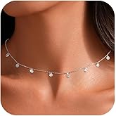 IPEPPY 925 Sterling Silver Cubic Zirconia Station Necklaces for Women Dainty 14k Gold Plated Simulated Diamond Pendant Necklace Round Crystal Chain to Daughter Wedding Prom Brides Jewelry Gifts