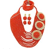 Africanbeads 12 Rows 6mm Nigerian Wedding Beads Necklace Orange Crystal African Jewelry Set