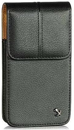 Jitterbug Touch3 Vertical Black Napa Leather Case Pouch Built In Magnetic Flap and Belt Clip and Soft Interior Material