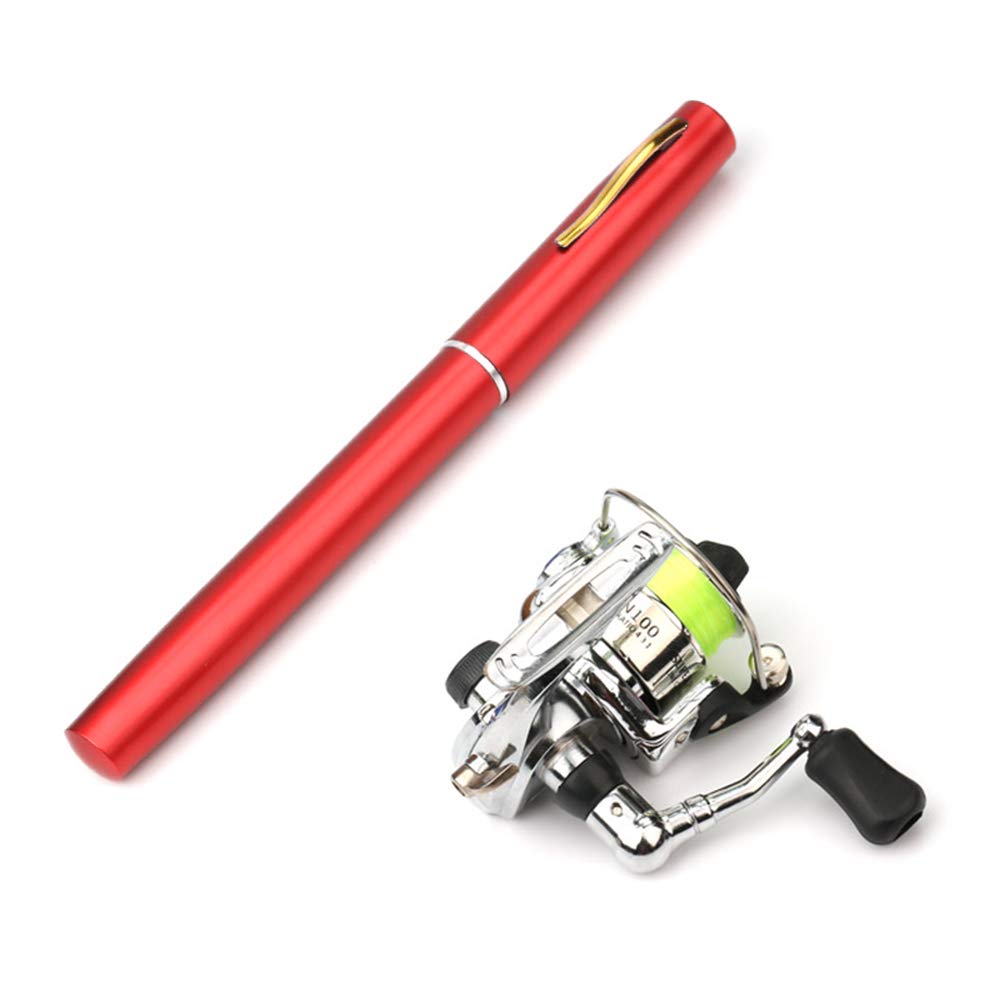 Lixada Fishing Rod Reel Combo Mini Pen Fishing Pole Kit Telescopic Fishing Rod Spinning Reel Combo Kit (Red, 1.4M)