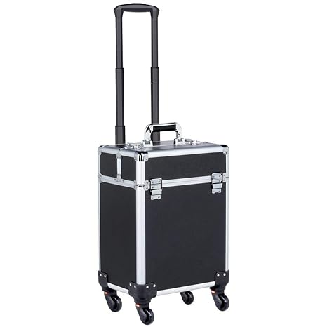 Yaheetech Kosmetikkoffer Trolley make up Koffer Pilotenkoffer Pilotentrolley Aluminium schwarz mit Rollen