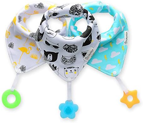 Baby Bandana with Bibs Teether Toys - 3-pack ,Made with 100% Organic Cotton, Super Absorbent and Soft (Unisex)
