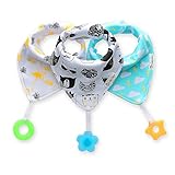 Baby Bandana with Bibs Teether Toys - 3-pack ,Made with 100% Organic Cotton, Super Absorbent and Soft (Unisex)