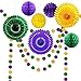 Decor365 Gold Purple Green Mardi Gras Party Decorations Glitter Circle Garlands Banner Hanging Paper Fan Tissue Pompoms Fat Tuesday Mardi Gras Birthday Bachelorette Bridal Cavinal Party Decor