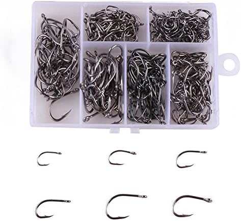 JRLGD 310pcs Black Fishing Hooks, Sea Hooks,Carbon Steel Fishing Hook Mixed Size Sharp with Plastic Box Fishing Tackle Tools Pesca