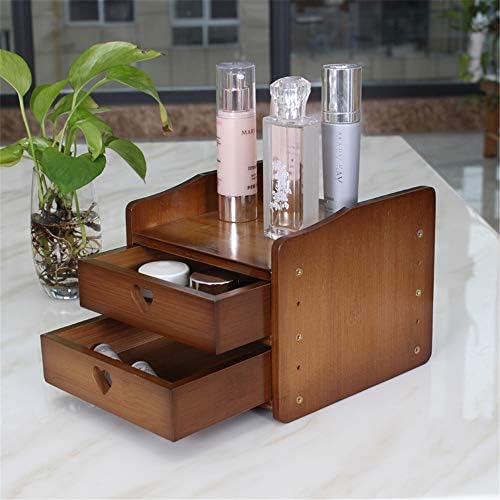 CHSEEA Wood Desk Makeup Organiser with Drawers, Cosmetics Holder/Stand/Caddy/Rack, Desk Tidy Organiser Desktop Storage for Your Office Supplies, Remote Control, Jewellery, Smartphone and Makeup #5