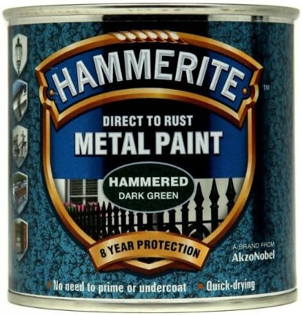 Hammerite 5084831 Direct to Rust Metal Paint - Hammered Dark Green Finish 250ML, 250 ml (Pack of 1)