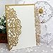 NATURE WORSHIP 50-Pcs Exquisite Carving Wedding Invitation Kits with Silk Ribbon, Gold