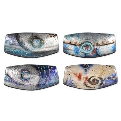 Set de 4 Platos Decorativos Abstractos "Delf Blue" Vajillas y Cuberterías.