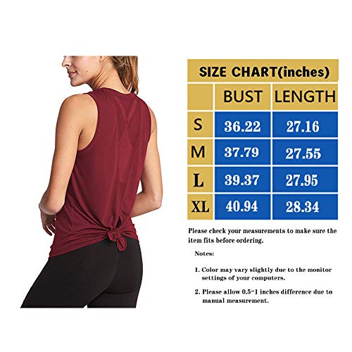 ADOLPH Women's Sexy Open Back Cute Mesh Yoga Workout Sports Shirts Activewear Tank Tops(Wine Red and White,XL)