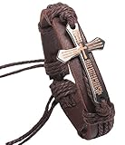 Golastartery Alloy English Scripture Cross Weave Leather Bracelets (Brown)