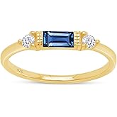 AFFY 3 Stone Stackable Rings for Women Baguette Cut Simulated Birthstone with White CZ, Gemstone Promise Ring in 14K Gold Plated 925 Sterling Silver Dainty Minimalist Jewelry Gift for Her