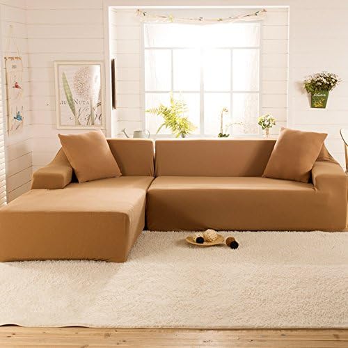 Fannybuy Stretch Sectional Sofa Cover for L Shape Polyester Fabric Elastic Couch Slipcovers Beige (Beige)