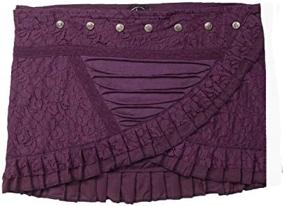 Jedzebel Asymmetrical Short Snap-Skirt with Lace and Ribbon Designs - DE200 - (Berry)