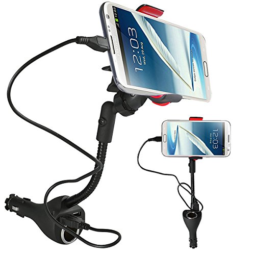 Alpatronix MX101 Universal Car Cradle Dock Station / Mount / Adapter with 2 USB Rapid Chargers / Power Outlet and 360Â° Degree Rotating Gooseneck Holder for Apple iPhone 6, 6 Plus, 5S, 5C, 5, 4S, 4 / Samsung Galaxy S5, S4, S3, S2, Note 4, Note 3, Note 2 / iPod Touch, Classic, Nano, Mini, Shuffle / Other Android Smartphones - HTC One, Google Nexus, LG, Nokia, Blackberry, Sony, Motorola Droid, MP3/MP4 Players and Other Electronic Devices - (Black)
