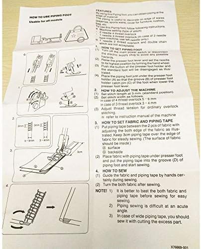 YICBOR Piping Foot #SA210 Alt #XB0241101,#X76669-001 for Brother 920D, 925D, 929D, 934D, 935D,634D, 640D,1034D - Image 5