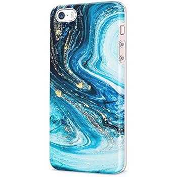uCOLOR Case Compatible with iPhone 5S/5/SE Cute Protective Case Turquoise Blue Gold Marble Slim Soft TPU Silicon Shockproof Cover for iPhone SE/5S/5