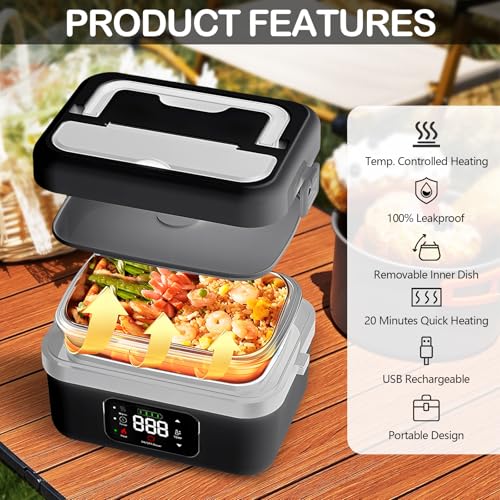 TECKZOON Portable Electric Lunch Box, Rechargeable Self-Warming Wireless Lunch Box, 1L Adult Bento Lunch Boxes with Scheduled Warming, Food Lunch Boxes for On-the-Go Meals