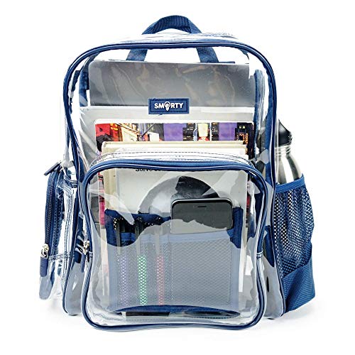 Heavy Duty Clear Bookbag Durable Plastic Transparent Clear Backpack Military Nylon Bottom (Medium, Blue)