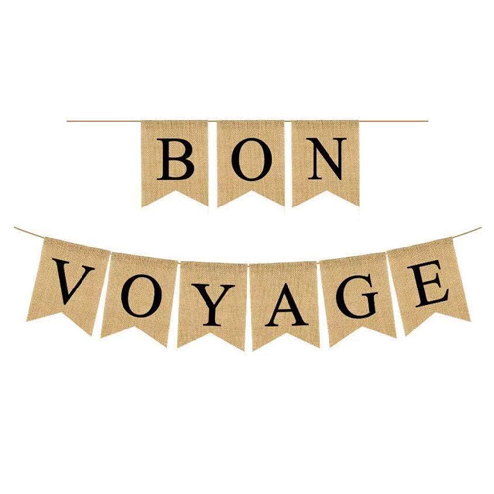 NA Bon Voyage Banner Jute Vintage Garland Burlap Banner for Farewell Party Decoration