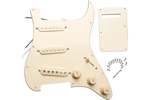 LAMSAM Prewired 6 String Electric Guitar Pickguard Loaded Modern Tone Single Coil Pickups, Pick Guards Wired Alnico 5 SSS Pickup Set Volume Tone Pots 5-way Switch, Backplate Included, Cream
