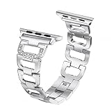 Secbolt Bling Band Compatible Apple Watch Band 42mm 44mm iWatch Series 4, Series 3, Series 2, Series 1, Diamond Rhinestone Stainless Steel Metal Wristband Strap, Silver