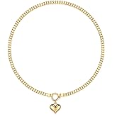 NUZON Sunburst Heart / 2-Tone Interlocking/CZ Evil Eye/Single Pearl/Love Heart Pendant Necklace for Women 14K Gold Chain Necklace Chunky Statement Jewelry
