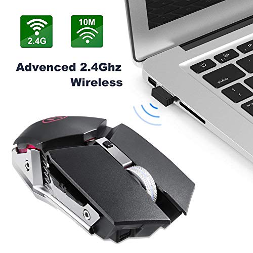 VEGCOO C18 Wireless Gaming Mouse, 2.4G Rechargeable Ergonomic Optical Portable Mobile Mice with Adjustable DPI Level, USB Nano Receiver Compatible with Notebook, PC, Laptop, Computer, MacBook - Black - Thumbnail 4