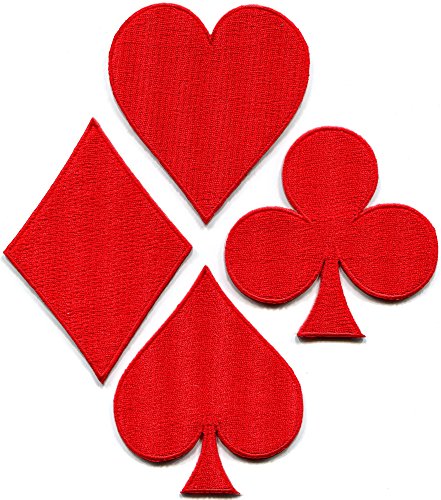 Lot of 4 playing cards red suit diamonds spades poker Las Vegas gaming embroidered appliques iron-on patches new