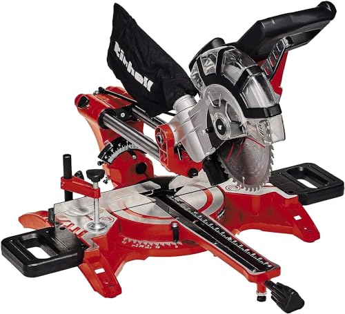 Einhell Zug-Kapp-Gehrungssäge TC-SM 2131/2 Dual (1800 W, max. 62 mm x 310 mm Schnitttiefe/-breite, Ø 210 mm Sägeblatt, beidseitig neigbarer Sägekopf,