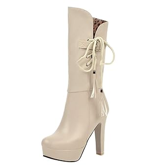 fashion waterproof mid height heel boots