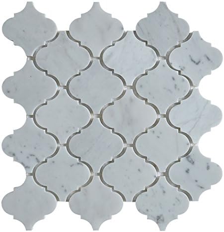 Marble Mosaic Tile, "Lantern Collection", MM 9201 - Carrara White, 3"X3" Arabesque, 12"X10-1/2", Polished (Lot of 50 Sheets)