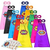 ADJOY Kids Superhero Capes and Masks with Large Superhero Stickers - Super Hero Costume for Parties - 10 Sets (20PCS)