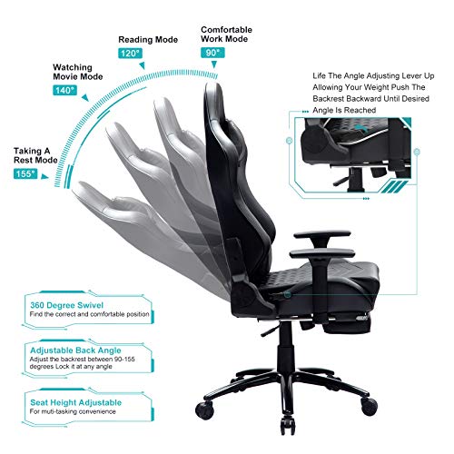 Blue Whale Massage Gaming Chair with Footrest and Metal Base,Thickened Seat Cushion,Adjustable Aluminum Alloy Armrest… - Image 3
