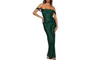 Realtix Elegant Satin Off The Shoulder Ruched Backless Maxi Dress for Women Strapless Tube Sleeveless Fitted Bridesmaid Dress