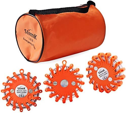 LED Road Flares Red Warning Light Roadside Safety Flare and Storage Bag All Batteries Installed 9 Flashing Modes Magnetic Base Waterproof 3 Pack