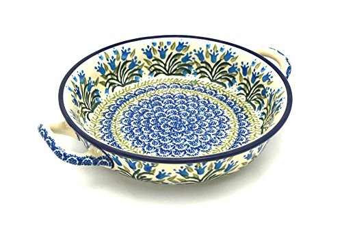 Polish Pottery Baker - Round with Handles - Medium - Blue Bells