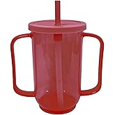 Qancesd Adult Sippy Cup for Elderly 12oz No Spill Cups for Adults 2 Handles Dysphagia Cups with Straw for Disabled Patients, Red