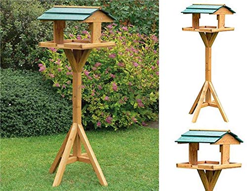 Ossian Traditional Wooden Bird Table Freestanding Outdoor Home Garden Feeding House Station Perch Décor Decoration Durable Natural Wood Furniture - Easy to Assemble – No Tools Required