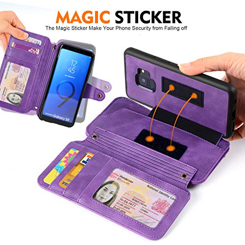 Cornmi Galaxy S9 Case,Detachable Wallet Leather Cover 11 Card Slots Wristlet and Shoulder Strap Handbag Purse Flip Stand Slim Mirror case for Samsung Galaxy S9 G9600 5.8in … - Thumbnail 3