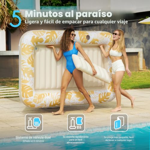 SLOOSH Inflatable Tanning Pool Float, 70"x46" Pool Floats for Adults with Pillow, 4 in 1 Float Tanning Raft, Sunbathing Bed for Sunbathing for Sunbathing for