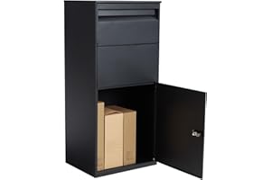 BOUPOWER Package Delivery Box for Outside, Large Locking Mailbox for Parcel, Galvanized Steel Parcel Mailbox, Heavy Duty Package Box for Porch, Curbside (13.7"×17.7"×39.4")