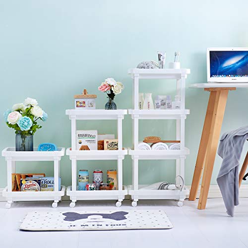 Aogist Rolling Storage Cart Organizer Shelf Rack Storage Tower Utility Cart for Kitchen Laundry Room Bathroom Office & Dresser (3-Tier, White)