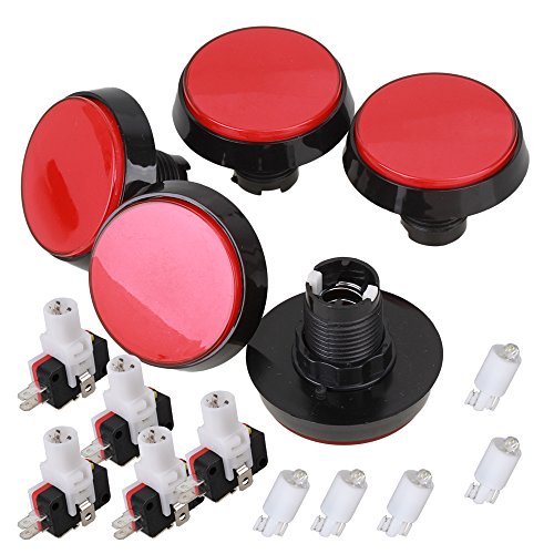 BQLZR Red LED Light Lamp 60mm Dia Big Round Arcade Video Game Player Push Button Switch Pack of 5