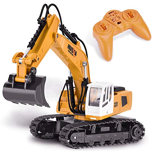 Yuboa Remote Control Excavator RC Truck Toy,Remote Control Truck with Metal Shovel Construction Vehicle Alloy RC Excavator Gift for Kid Boys Yellow - Thumbnail 7